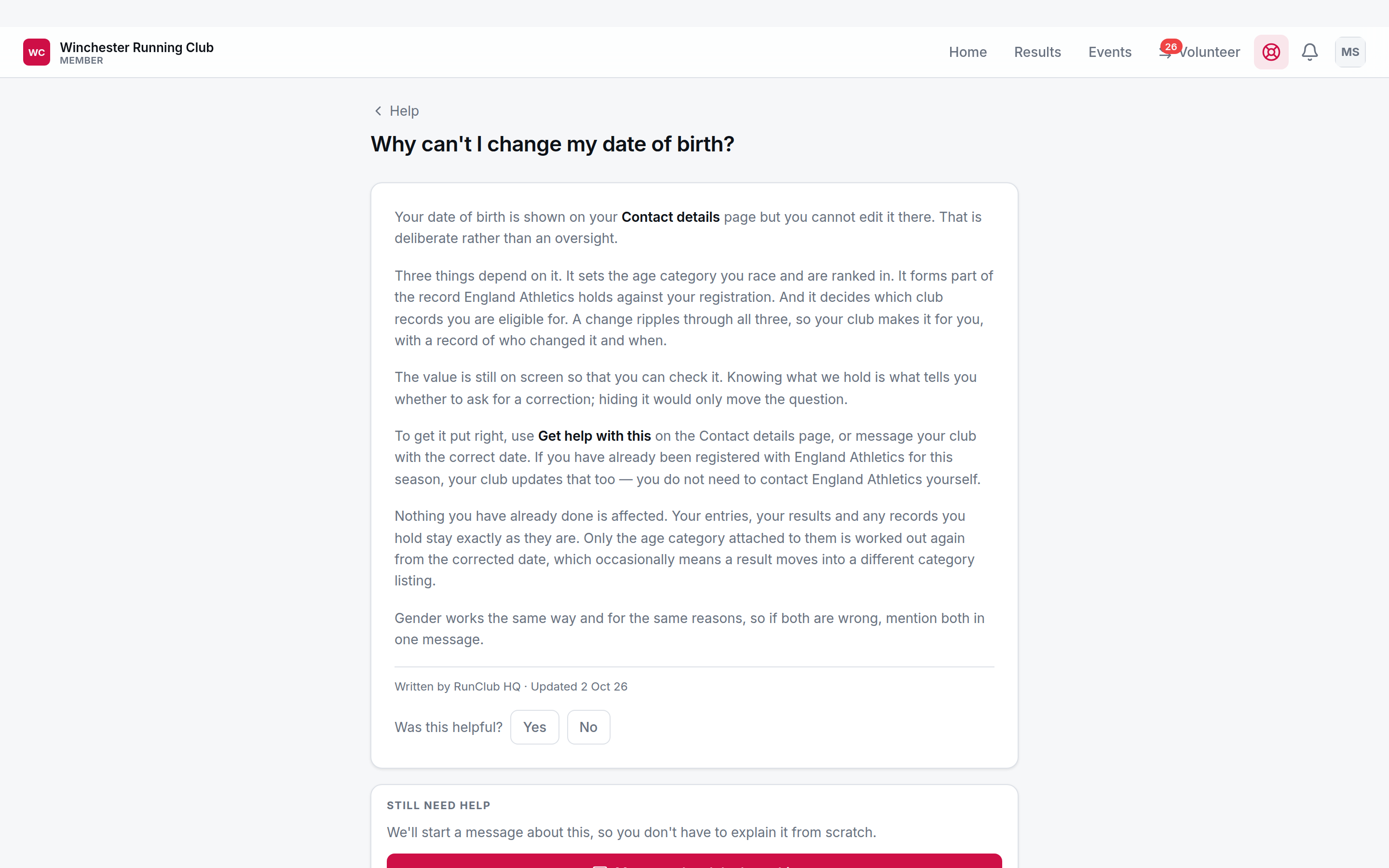 A help article, phone width