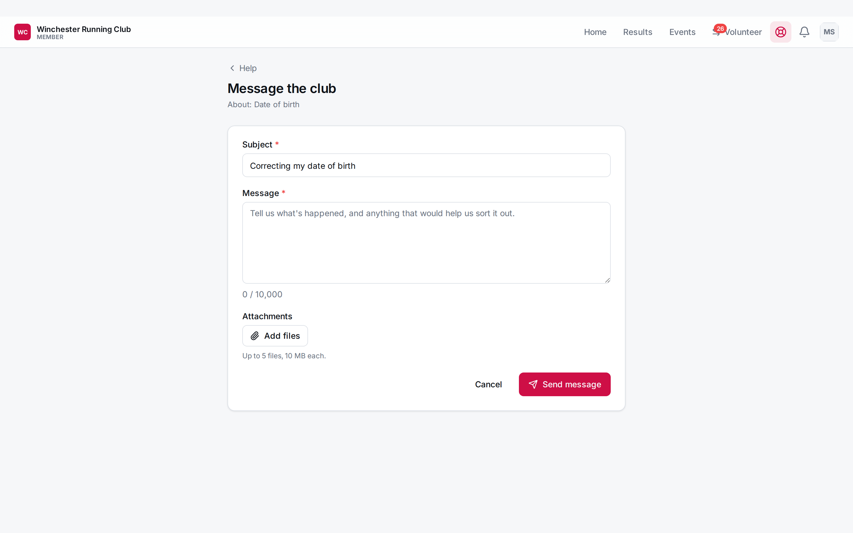 Message the club, phone width