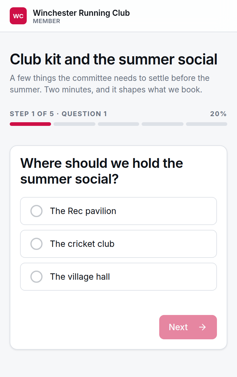 The page an emailed poll link opens