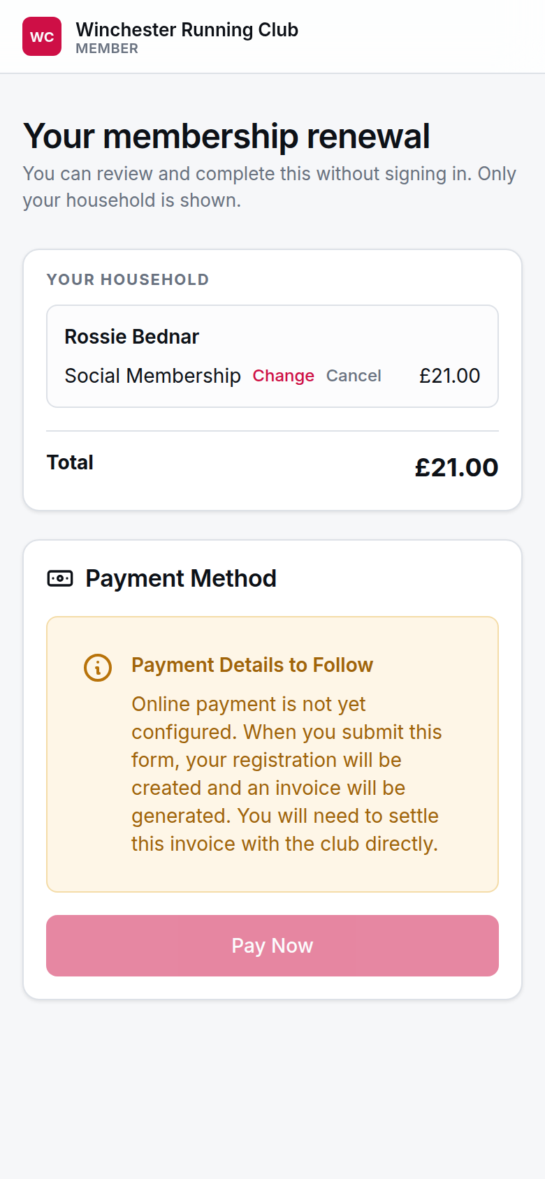 The page a renewal reminder link opens, with no sign-in