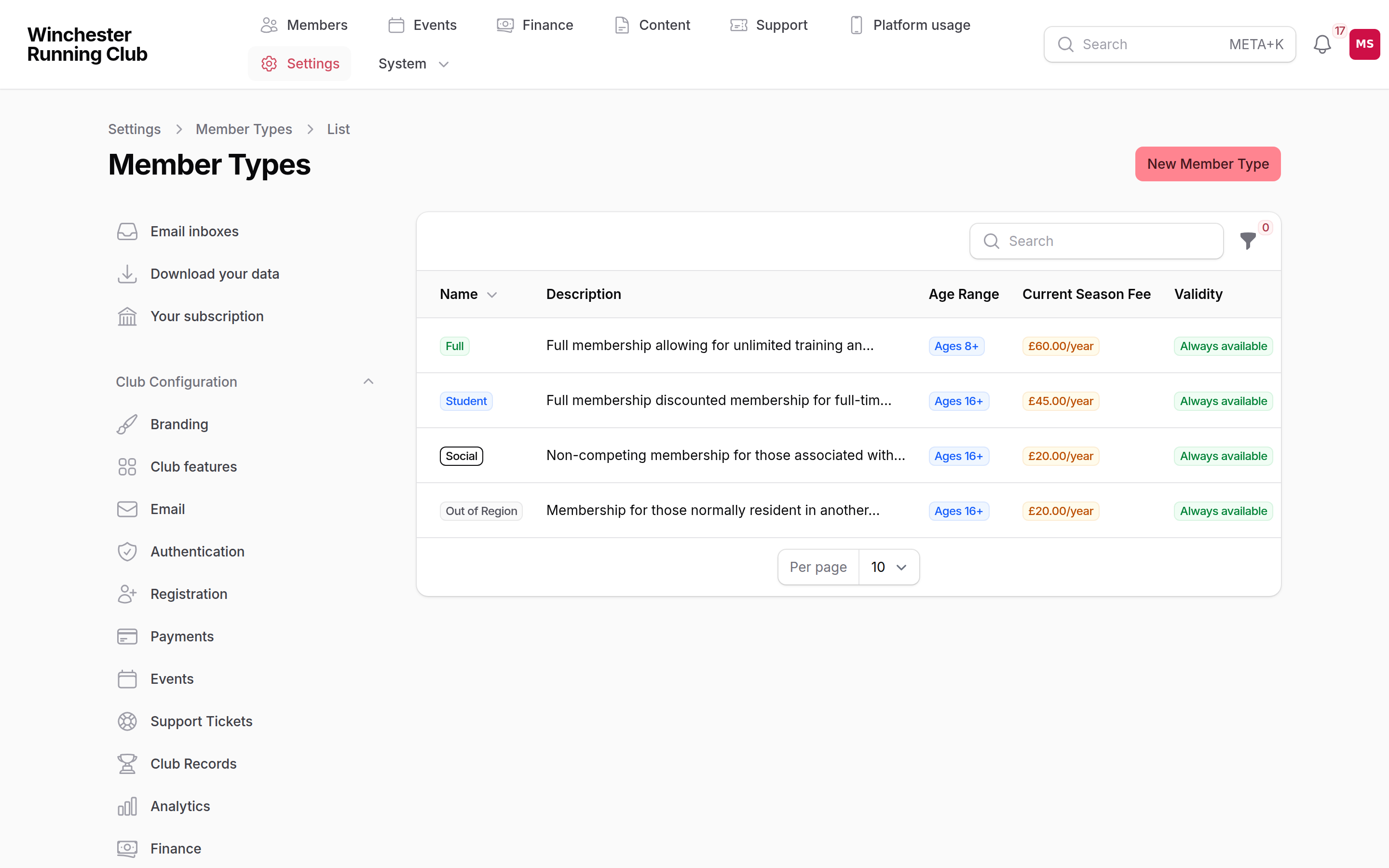 Settings → Member Types in the admin panel
